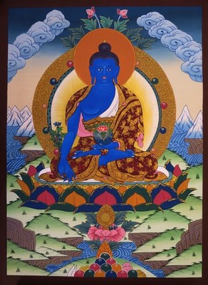 Tibetan Buddhism Lord Medicine Buddha Bhaisajya Guru Hand Painting Thangka free