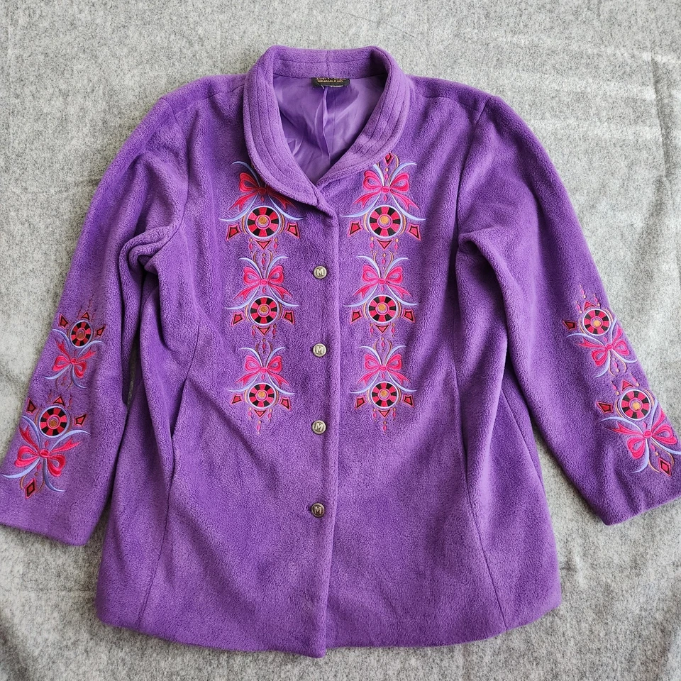Bob Mackie носимый искусства вышитый длинным рукавом флисовый блейзер 2 X фиолетовый винтажный - Изображение 2 из 4