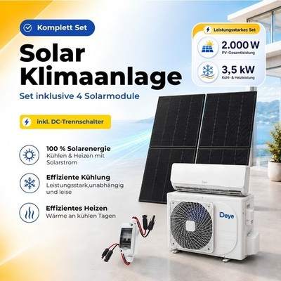 DEYE Hybrid 3,5kW Solarklimaanlage DWGA21-ACDCBLW-12KR2EU Komplettset 2000 Watt