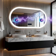 Badspiegel mit Beleuchtung Dimmbar Bluetooth 3 Lichtfarben Horizontal/Vertikal