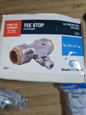 SharkBite Max UR24985A Tee Stop 3/4 in. X 3/4x 1/4'' Push To Connect Copper Pex
