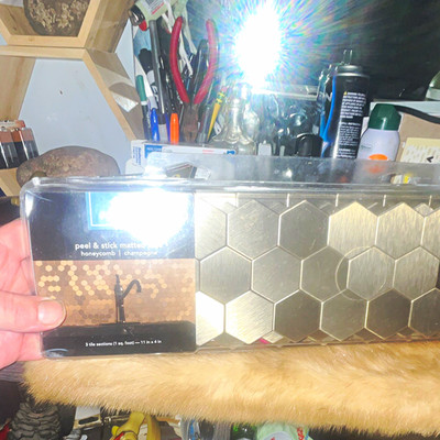 Aspect Peel-and-Stick Metal Matte Honeycomb Hex Tile Champagne 11x4 3pk 1sqft