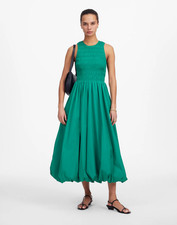 NWT Madewell The Melody Midi Dress Bubble Hem Smocked Poplin Green XXS FLAW