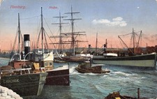 B228 Germany 1918 Hamburg Hafen Harbour Steamboats WWI field postcard