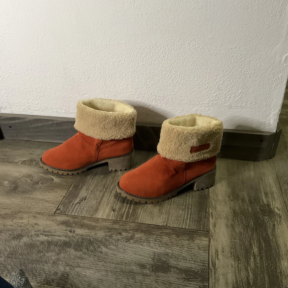 JBU by Jambu Shelly Suede Sherpa Cuff  Ankle Boots  8 Orange Memory Foam - Image 2 of 4