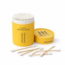 Bamboo Cotton Swabs 1-Pack 200 Count - Natural Cotton, Eco-Friendly Yellow