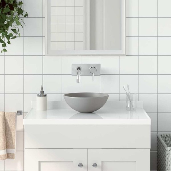 Waschbecken Keramik Hellgrau Rund-image