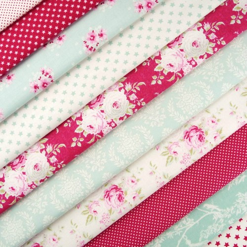 Tilda Duck egg and red fabric pack x 10 / patchwork Christmas rose star bird