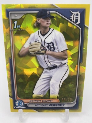   2024 BOWMAN DRAFT SAPPHIRE MICHAEL MASSEY 1ST BOWMAN YELLOW SAPPHIRE /75  