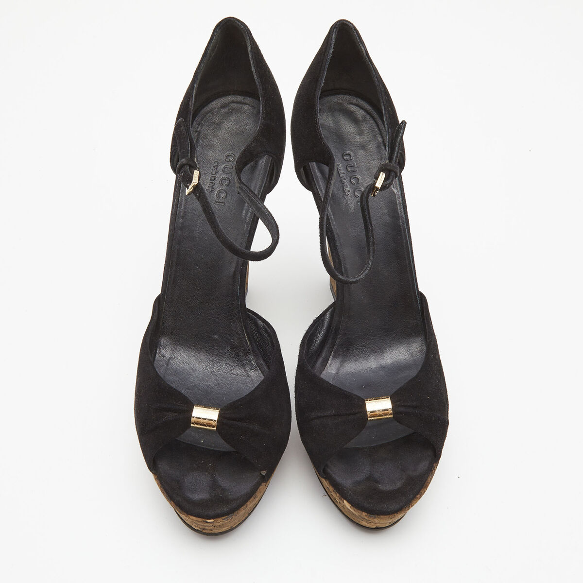 Gucci Black Suede Cork Wedge Platform Ankle Strap Sandals Gucci Black Suede Cork Wedge Platform Ankle Strap Sandals