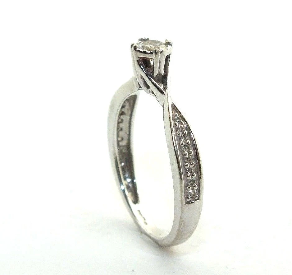 Mujer / 9ct 9carat Oro Blanco Set de Anillo Compromiso con Diamantes, Talla Ru N - Imagen 3 de 4
