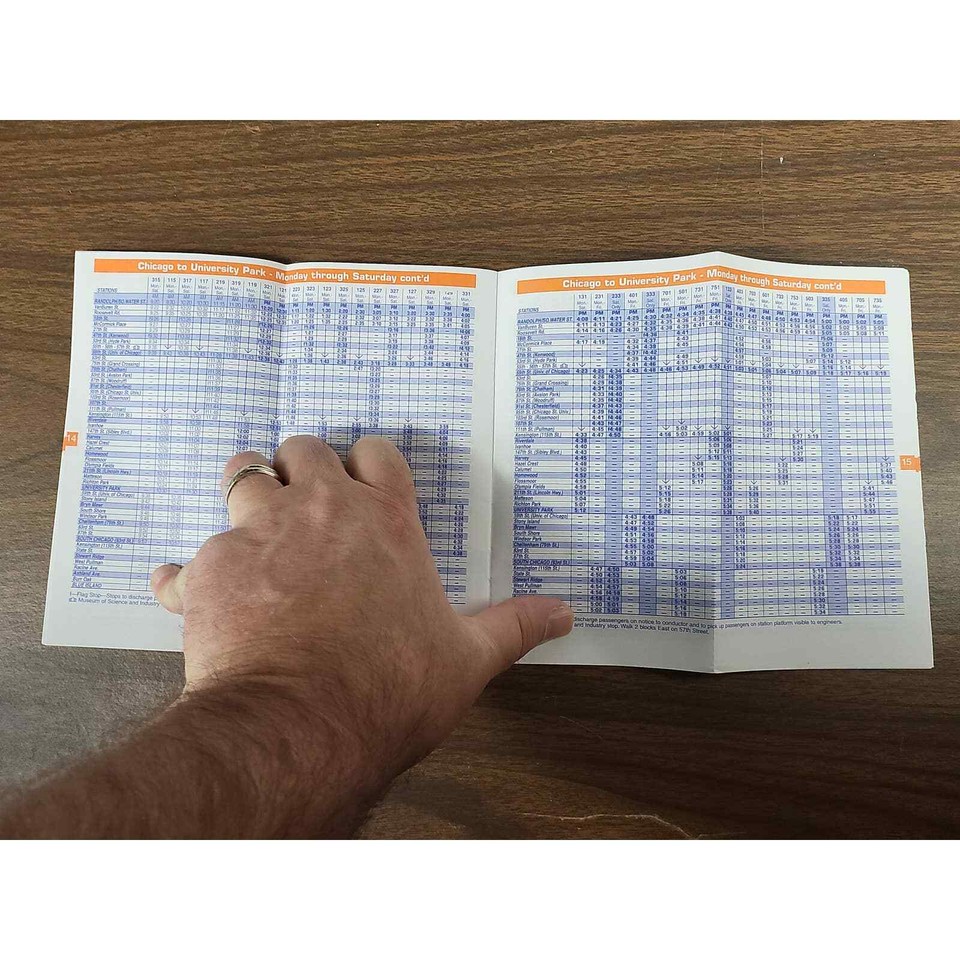 Metra Electric Chicago to University Park Passenger Timetable Schedule ...