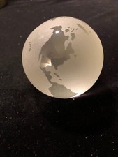 VINTAGE PAPERWEIGHT FROSTED WORLD GLOBE ROUND SOLID 3" X 2 3/4"