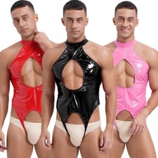 Mens Bodysuit Back Zipper Jumpsuit Open Crotch Catsuit Slim Fit Leotard Sissy