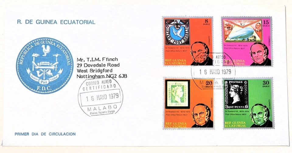 1979 Equatorial Guinea First Day Cover Commemorating Sir Rowland Hill plus Info. - Image 3 of 3