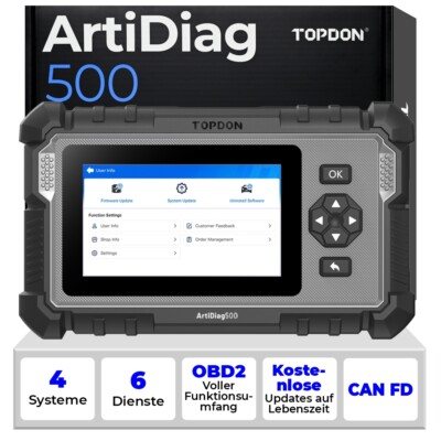TOPDON ArtiDiag500 2.0 Auto OBD2 Diagnosegerät 4System CAN FD TPMS 32GB Deutsch