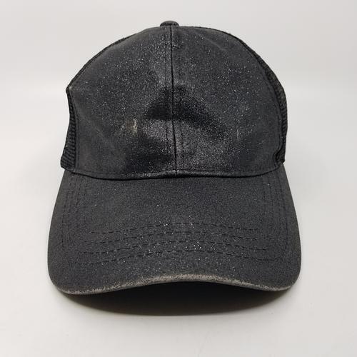 PONY Cappello Berretto Lucido Glitter Strapback Maglia Camionista Coda di Cavallo Regolabile Donna Nero