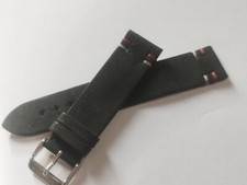 Cinturino Artigianale Vera Pelle Velour Suede 22mm Nero made In Italy Cuciture