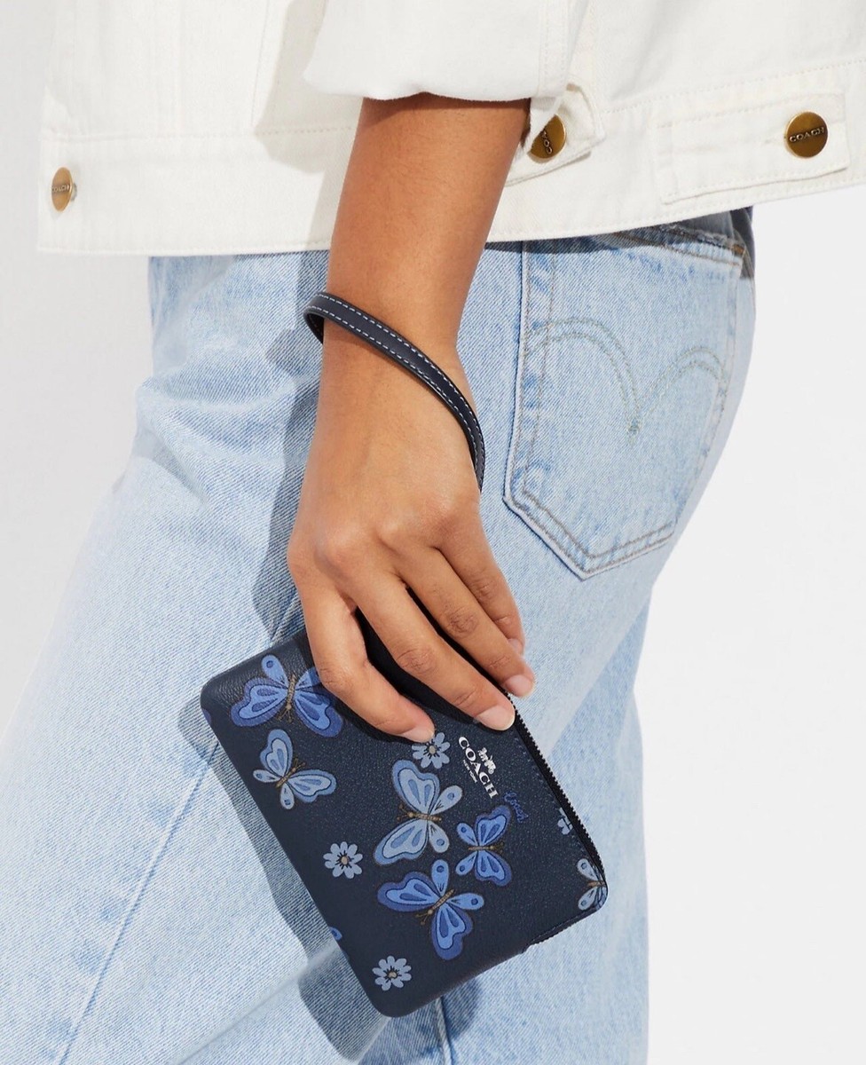 NWT COACH Lovely Butterfly Print Zip Corner Wristlet