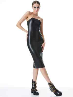 chinese dress ladies Alice + Olivia Lena Vegan Leather Mini Dress in Chocolate