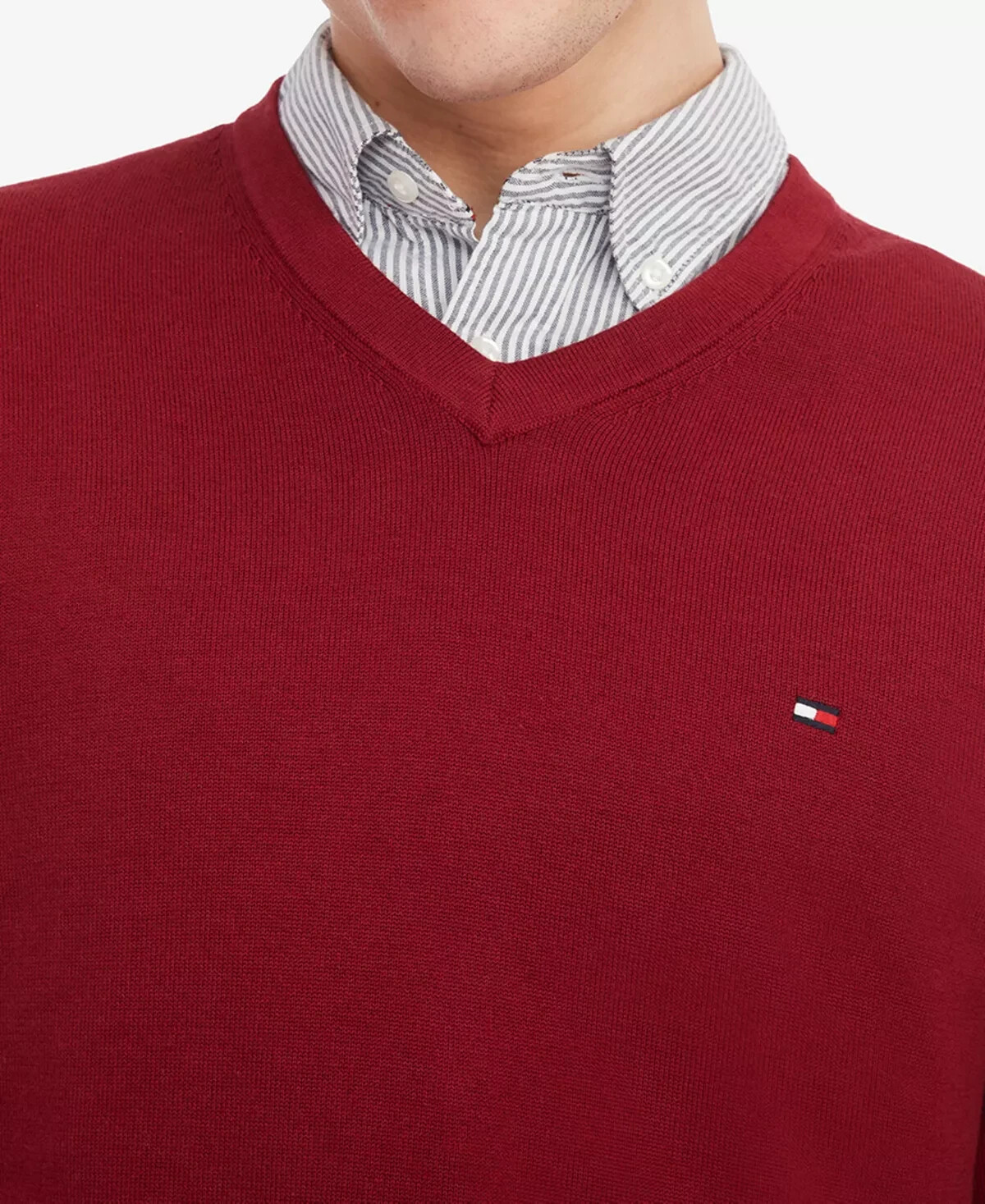 TOMMY HILFIGER Men's Essential Solid V-Neck Sweater Rouge Pick Size image 2