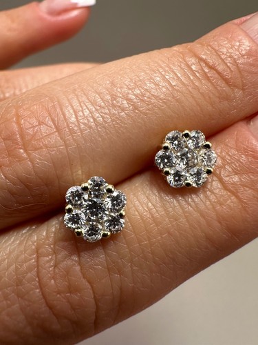 Pendientes de oro amarillo de 9 quilates con diamantes cultivados en laboratorio de 0,97 quilates LGSL23 - Imagen 10 de 17