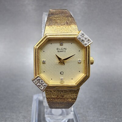 Elgin Watch Women 21mm Champagne Dial Gold Tone Octagon