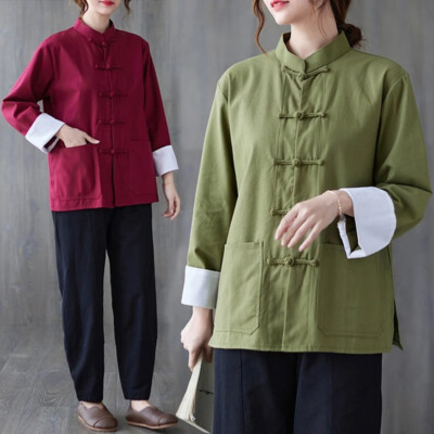 Unisex Ladies Top Shirt Jacket Frog Button Tai Chi Tang Suit Martial Art Ethnic