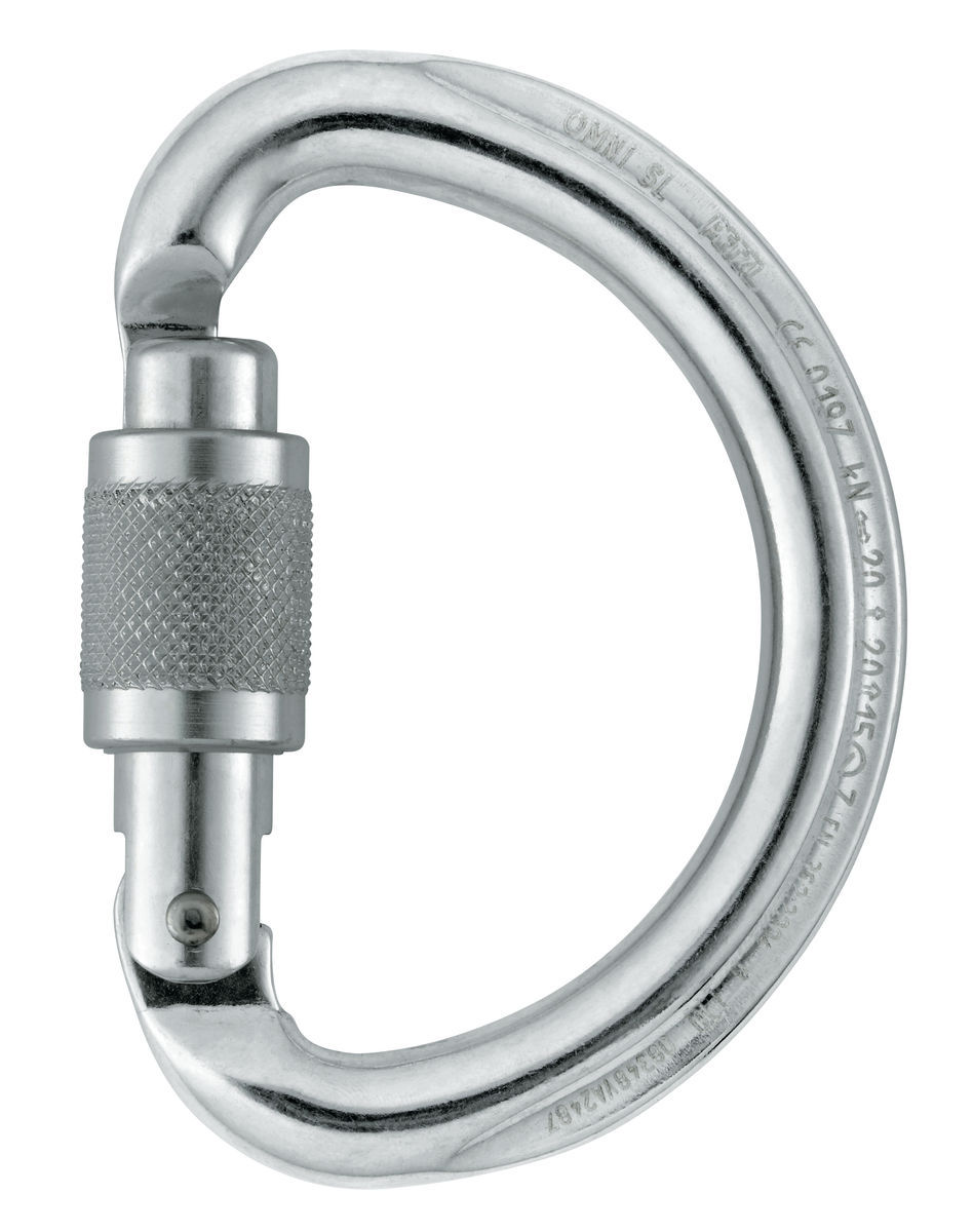 LOCKING SEMI-CIRCLE CARABINER MOSCHETTONE OMNI SCREW LOCK PETZ