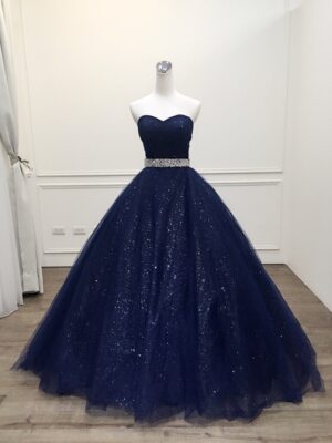 Luxury Navy blue Bling Bling Princess Ball Gown evening Dress