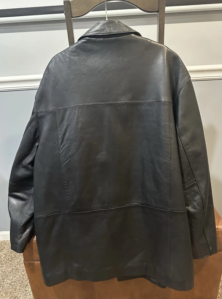 Gabardina vintage de cuero genuino negro para hombre Pronto-Uomo talla mediana Foto 3 de 4