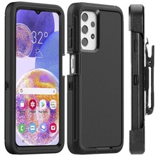 For Samsung Galaxy A13 A14 A15 A23 A54 5G Defender Black Hard Case w/Belt Clip