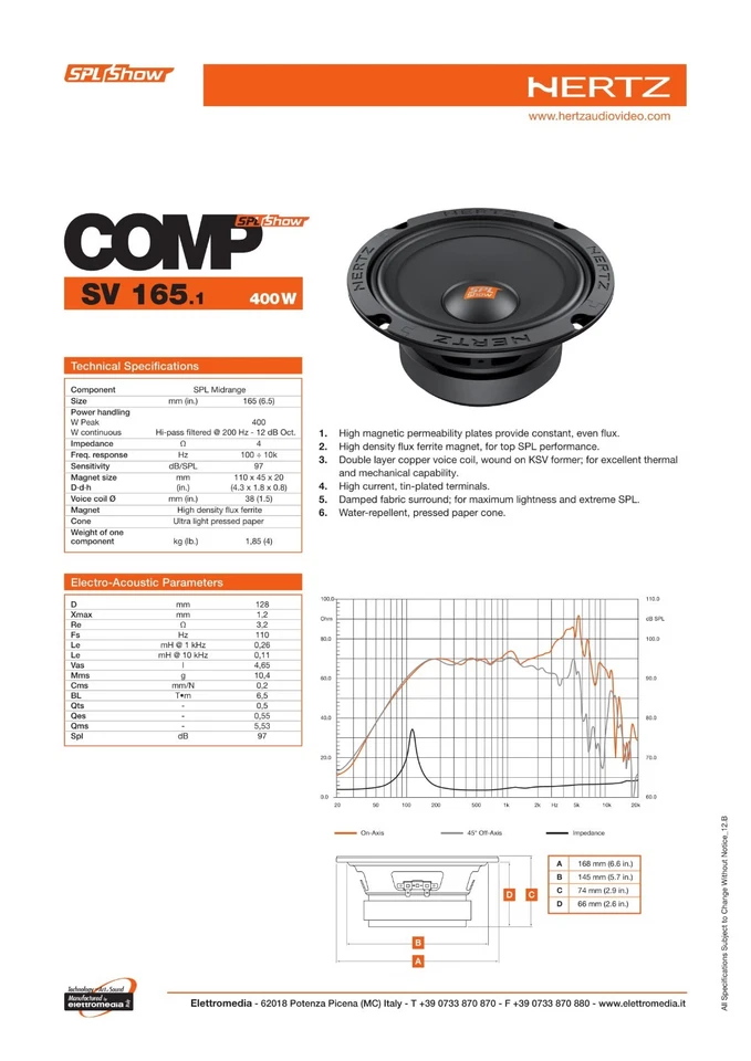 2 Haut-parleur Hertz SV 165.1 SV165 Spl Show milieu de gamme 165mm 16,5cm 400W - Photo 3/4