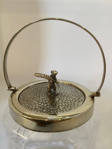 Antique Cut Glass & Silver Plate Biscuit Barrel Jar w/ Figural Mouse Finial - Picture 2 of 12