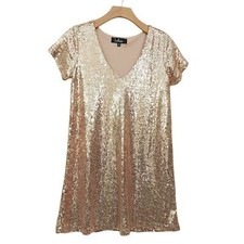 Lulus Light Up The Night Champagne Sequin Shift Mini Dress Womens XS V-Neck