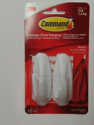 Command General Purpose Medium Hooks  #17081  Package of 2 hooks & 4 strips NEW