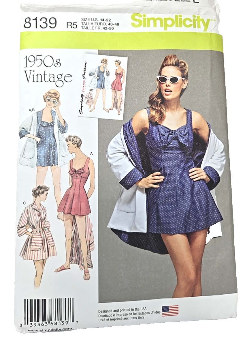 1950s Vintage Simplicity Pattern 8139 Sizes 14-22 Bathing Suit