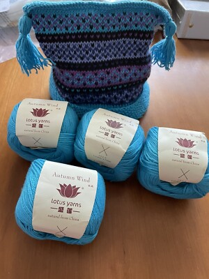 Lotus Yarns Autumn Wind Cotton/Cashmere Blend Aqua #30, Lot4906 Yarn-4 SKEINS