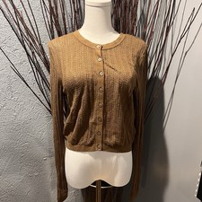 NWOT A NEW DAY POINTELLE BROWN CARDIGAN SWEATER SIZE MEDIUM