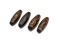 Natural Tibetan Agate Long Oval Shape Beads, Black Brown Dzi beads, Barrel