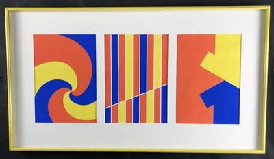 Concrete Art - Tritptychon - Rot mit/neben/gegen Gelb & Blau - signiert / dat.97 - Bild 1 von 4