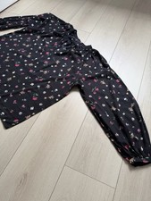 Black Multicolor Floral Print V-Neck Long Sleeve Blouse Women's.  