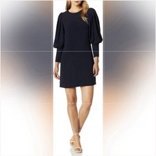 Eliza J Crepe Balloon Sleeve Shift Dress Women 16 Navy