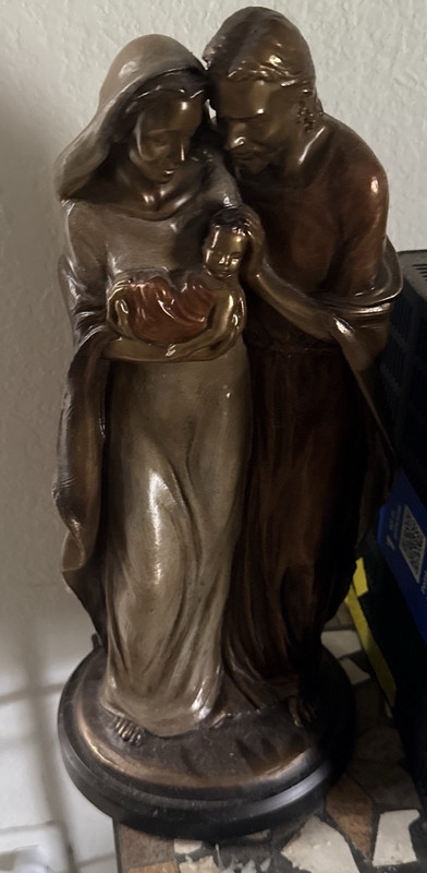 Nativity Holy Family Figurine Mary Joseph Baby Jesus Resin Brown Beige 3D
