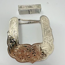Montana Silversmiths Buckle & Keeper Sterling Silver Plate Western Rope Floral