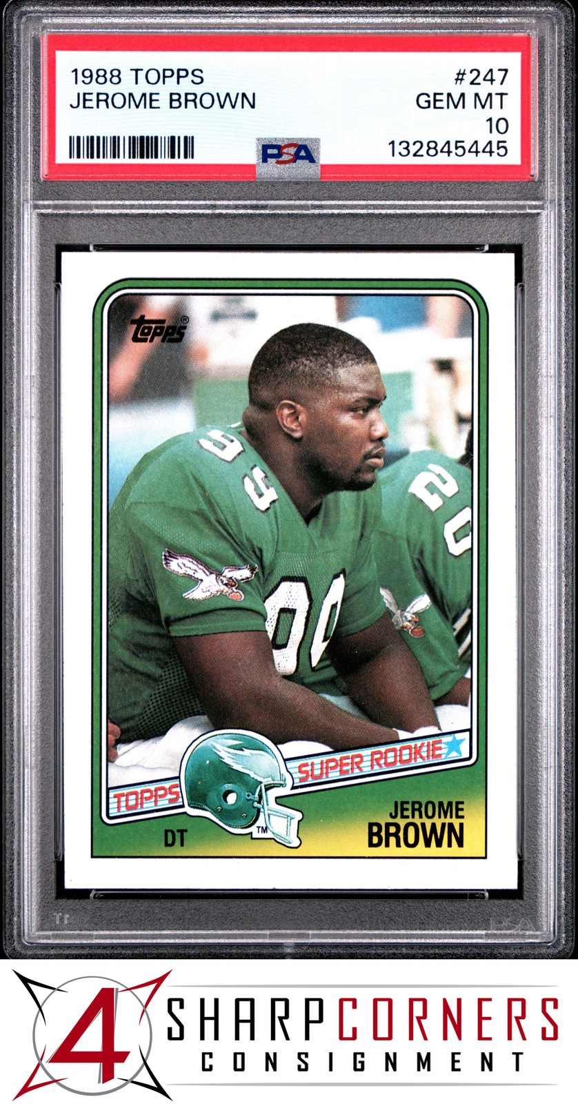 1988 TOPPS #247 JEROME BROWN RC SUPER ROOKIE EAGLES PSA 10