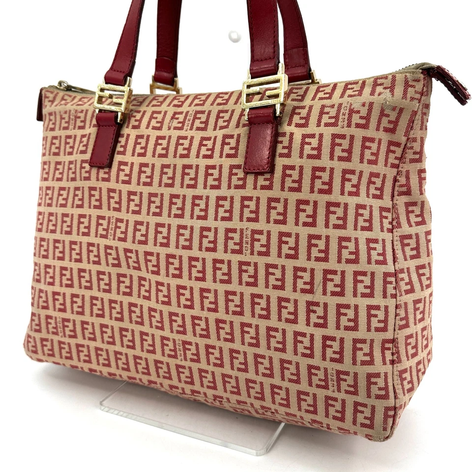Bolso de Hombro Fendi Zucchino Bolso de Mano Cuero Lona Rojo 250T0252 Foto 2 de 4