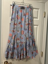 Loft Blue Floral Cotton Godet Midi Skirt Size S