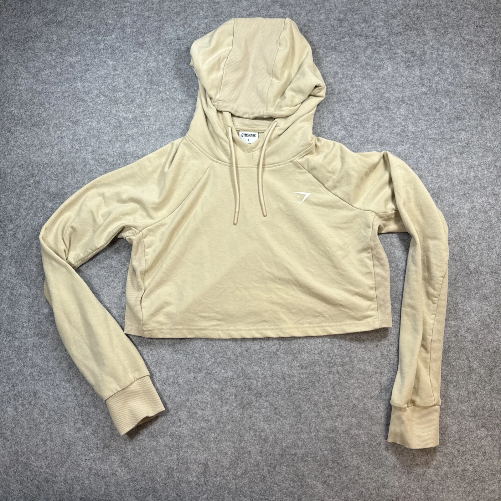 Gymshark Cropped Training Hoodie Sweatshirt in Pale Yellow/Cream - Size Small