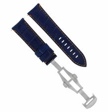24MM LEATHER STRAP BAND DEPLOYMENT CLASP FOR PAM 44MM PANERAI BLUE ORANGE STITCH
